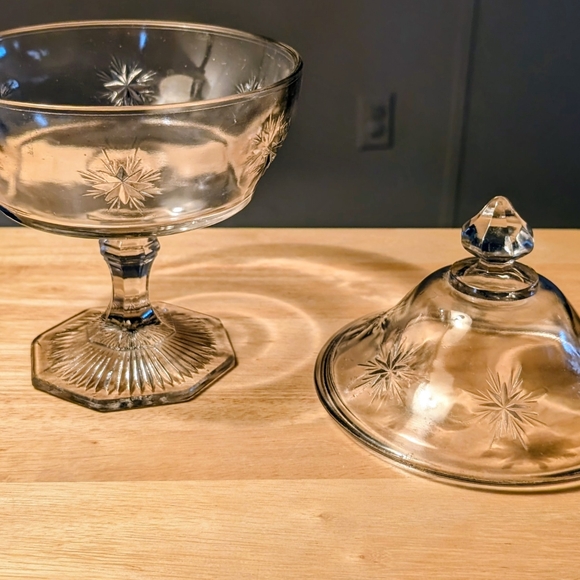 Other - Clear Glass Compote with Starburst Etching - Elegant Home Dining Accent